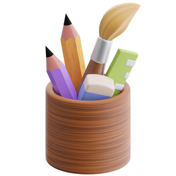3d school supplies in pencil holder 