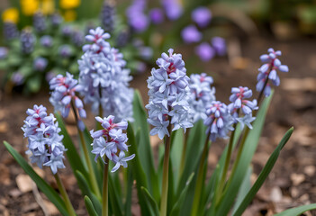 Obraz premium Cluster of blooming hyacinth flowers in garden