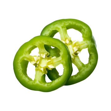 Fresh green jalapeno pepper slices on white background