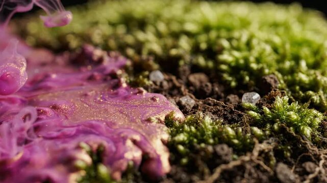 Close-Up of Moss and Lichen Growth on Rock Surface.
