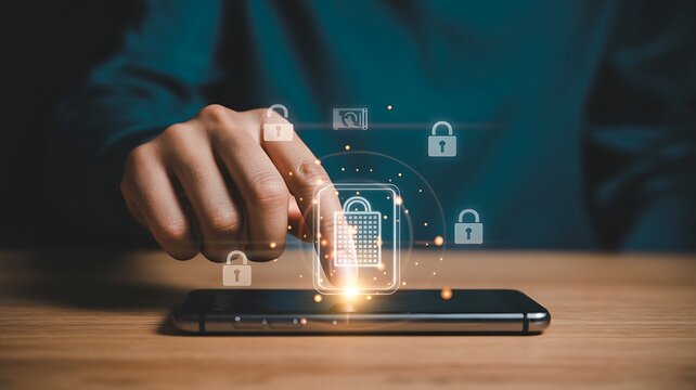 Data security concept with lock icon on smartphone screen.
