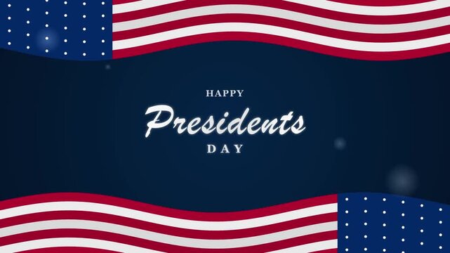 Presidents Day text animation with US flag borders on blue