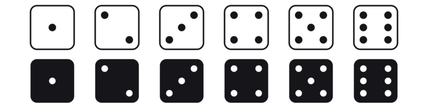 Collection of classic dice faces one to six in editable vector style