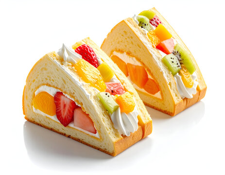 Delicious Japanese fruit sandwich fruit sando with whipped cream isolated on white background snack mockup