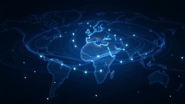 Futuristic global network digital earth glowing world connection data stream cyberspace map technology background blue light