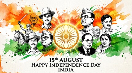 Fototapeta premium Greeting of Independence day of india and remembring freedom fighters and martyrs