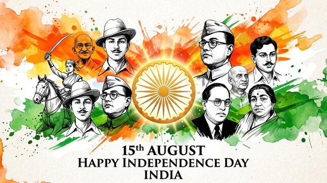 Greeting of Independence day of india and remembring freedom fighters and martyrs