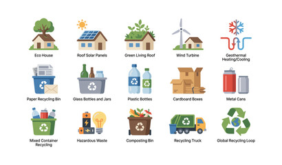 Fototapeta premium Eco house and recycling icons showing sustainable materials