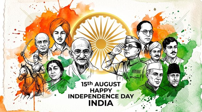Greeting of Independence day of india and remembring freedom fighters and martyrs