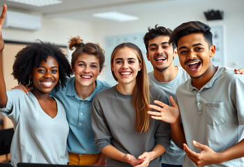Obraz premium Group of diverse young adults smiling in a music classroom