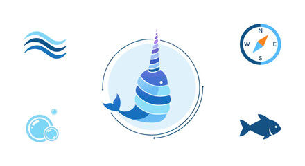 Narwhal and Nautical Icon Set © iyawanz