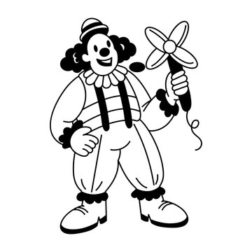 A hand drawn style illustration of a circus clown