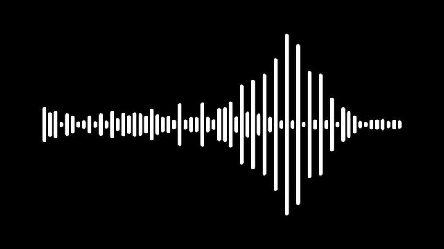 White digital sound wave animation, futuristic music equalizer bars, podcast audio spectrum, black background, seamless frequency visualization, modern interface, high-quality 4K loop.