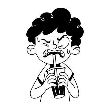A character drinking a bad drink, hand drawn style illustration