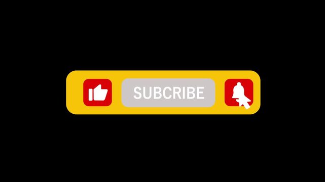 Pop up youtube subscribe like bell icon button clicked animation motion graphic with chroma on black background