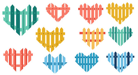 Obraz premium Heart Shaped Wooden Fence Icon Set