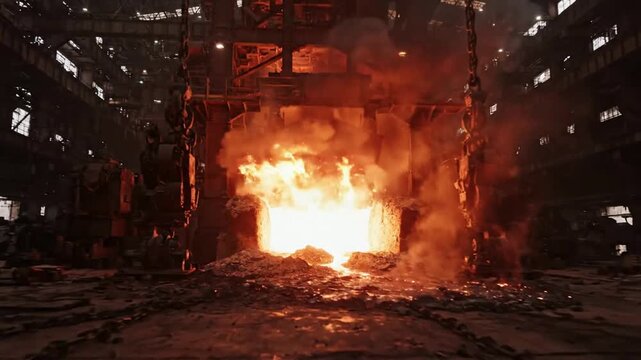 Industrial Furnace Fire Explosion with Sparks and Flames.