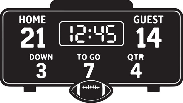 Football scoreboard showing 21 to 14 in 4th quarter