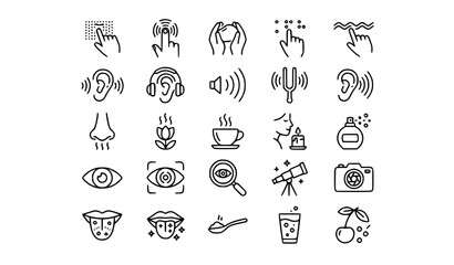 Fototapeta premium Human Sensory System Editable Line Icons Touch Hearing Smell Sight Taste Vector Illustration