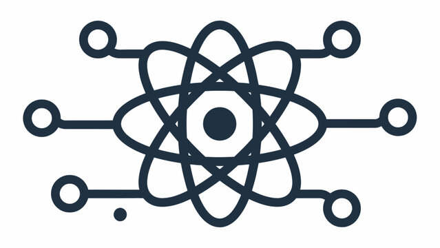Dark blue atomic structure science logo.