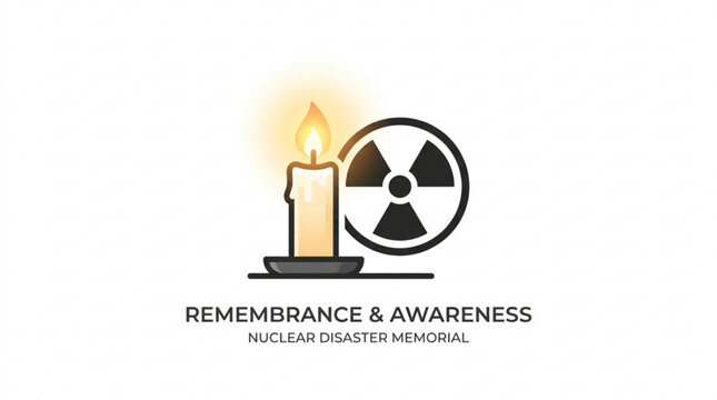 Nuclear disaster memorial, remembrance awareness candle, radiation symbol vector icon