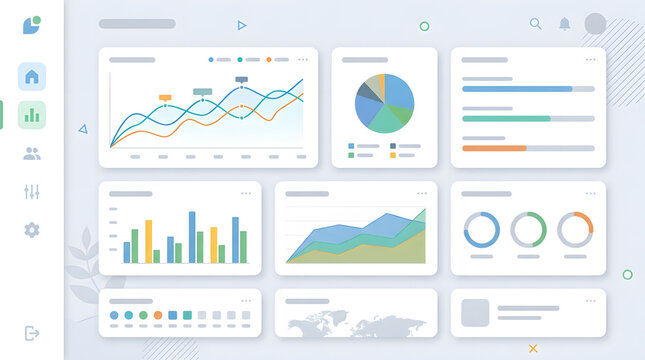 Minimalist business data dashboard UI with analytics charts graphs and financial reports vector illustration template for web application design