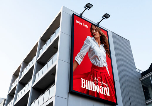 Large vertical billboard mockup on modern building facade