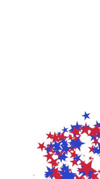 Exploding Red and blue stars confetti white background for USA celebrations like 4th of July, Memorial Day, Veteran's Day, or other patriotic US American holidays. 
