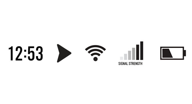 Close up of a mobile phone status bar showing time, signal, wifi and battery icons.