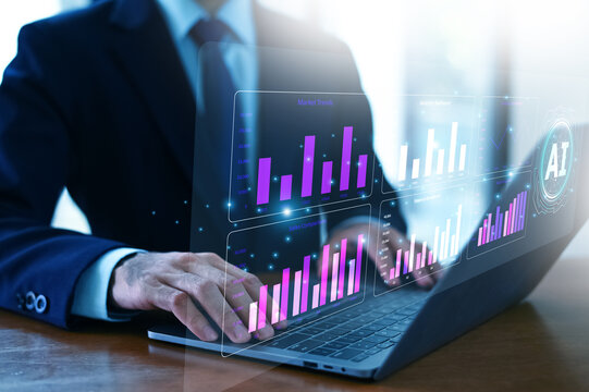 Modern data scientist working on artificial intelligence interface with real-time coding, algorithm optimization, and data-driven decision making.
