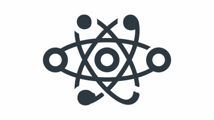 Dark grey atom icon with center eye. © Muchyar Design
