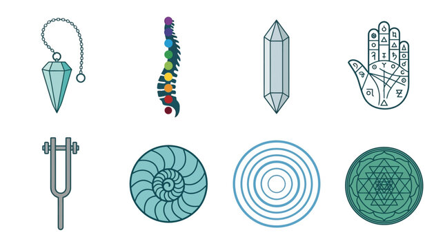 Crystal Pendulum and Sacred Spine Alignment Grid Asset Sheet for Spiritual Chakra Healing Energy Manuals