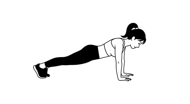 Athletic woman performing core plank exercise silhouette