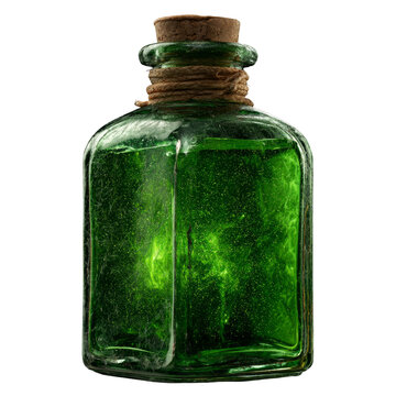Dark Green Vintage Magic Potion Bottle Isolated on White