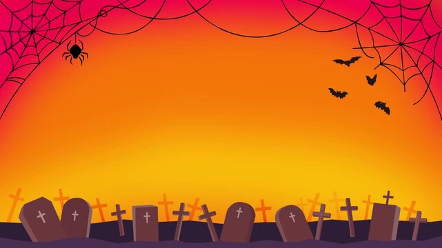 ハロウィン背景素材_蜘蛛の巣と墓場のループアニメーション
