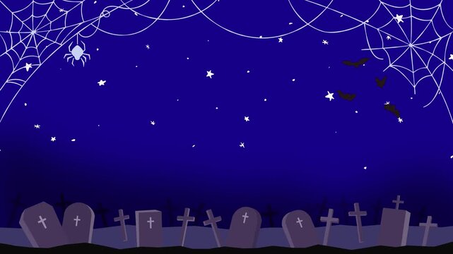 ハロウィン背景素材_蜘蛛の巣と墓場の夜空のループアニメーション
