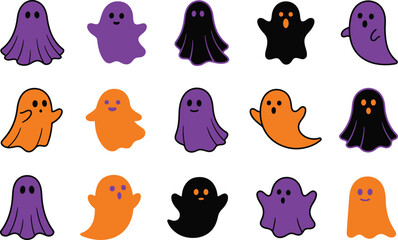 Fototapeta premium Assorted spooky ghost illustrations in halloween theme colors with halloween character celebration