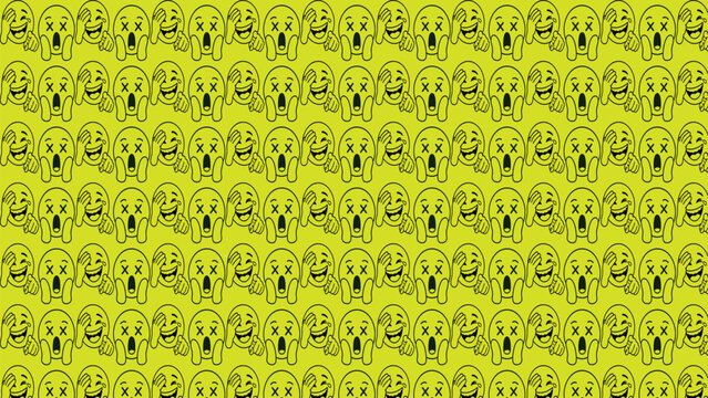 Seamless repeating pattern of yellow surprised emoji faces with wide eyes open mouth expressions on bright background vector illustration