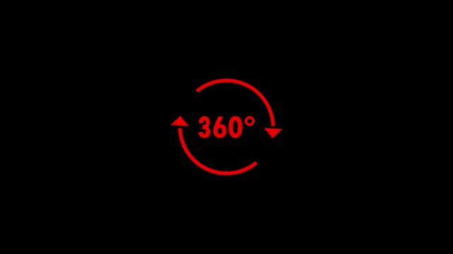 Red 360 degree rotation arrow symbol icon animation on black background