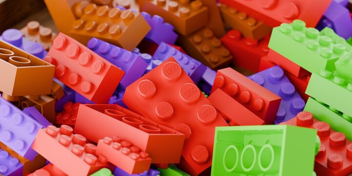 3d lego toy bricks in a pile