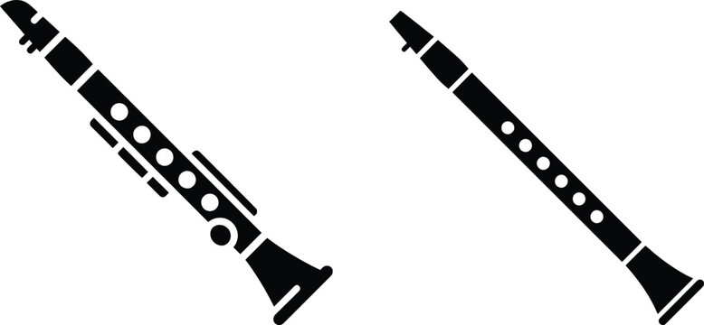 Clarinet and bass clarinet icons black and white vector illustration
