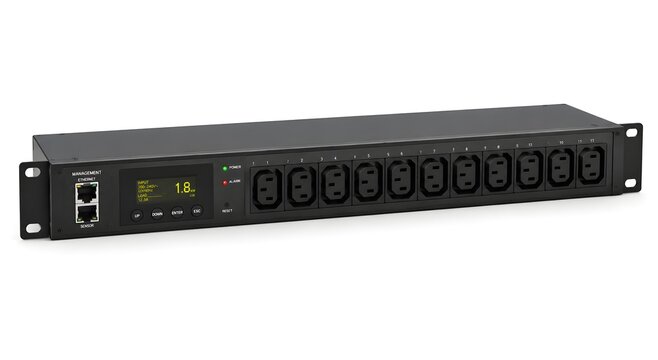 Rack mount power distribution unit isolated on white background