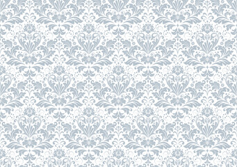 Naklejka premium Floral pattern. Seamless vector background. Vintage wallpaper in the Baroque style. White and gray ornament for fabric, wallpaper, packaging. Ornate Damask flower illustration