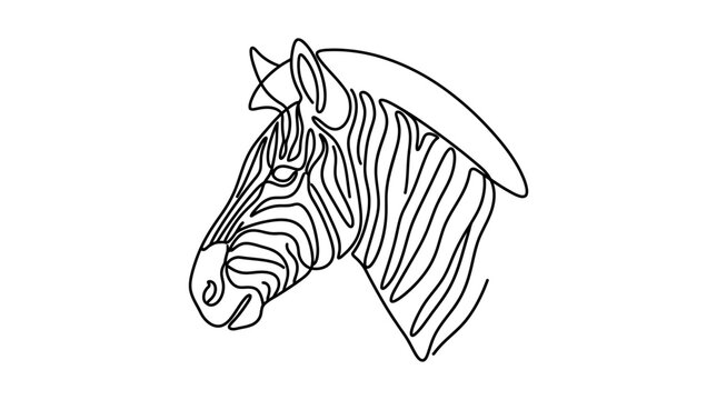 Minimalist Zebra Head Line Art Drawing, Single Line Continuous Design