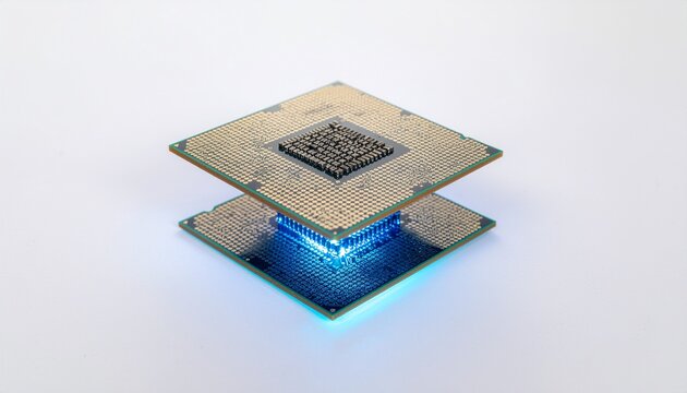 Modern dual layer computer processor with glowing blue light