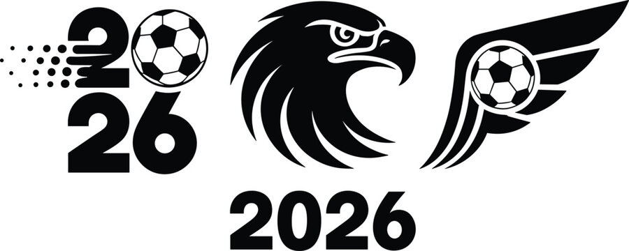 Soccer championship vector icon set featuring eagle mascot wings and numeric elements for sports tournament logo