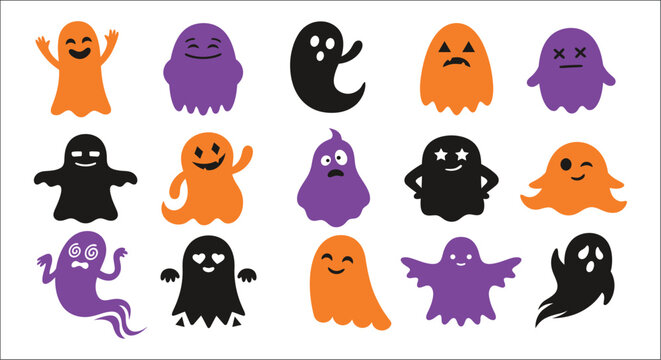 Assorted Ghost Silhouettes A Colorful Vector Illustration For Halloween Decorations ghosts spooky