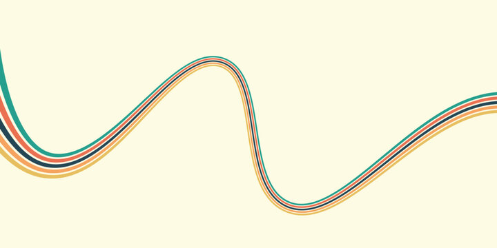 Abstract colorful 70s background vector. Vintage retro wallpaper with rainbow stripes and wavy lines. A 1970 color illustration suitable for posters, banners, decorative items and wall art.eps,10