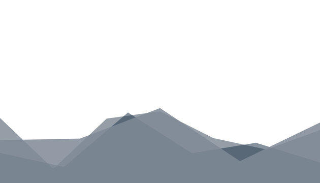 Abstract geometric landscape. Layered mountains, peaks, grey blue gradient shapes. Minimalist modern design, data visualization, infographic. Web, UI, presentation background.
