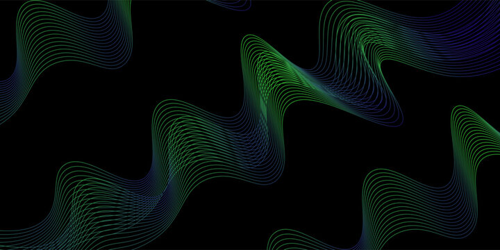 Dark background with Blue Green wave lines. Flowing waves design Abstract digital equalizer sound wave. Blue Line Vector illustration for tech futuristic innovation concept background Graphic design